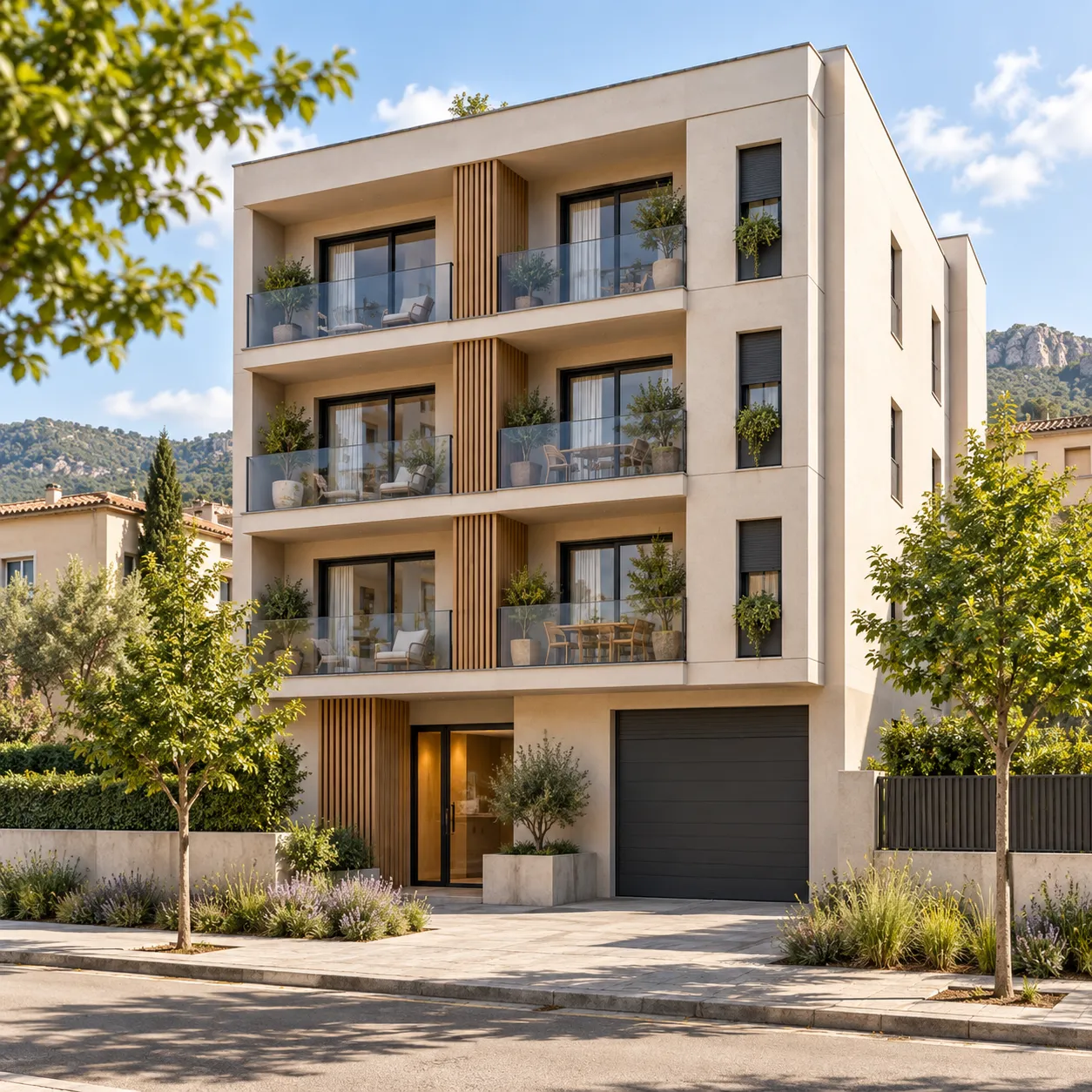 Visualización conceptual de bloque residencial de 7 viviendas en el Vallès Oriental